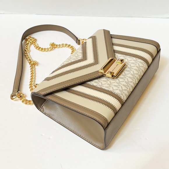 Michael Kors Whitney Medium Flap Shoulder Chain Crossbody Bag MK Vanilla Multi - Picture 11 of 16